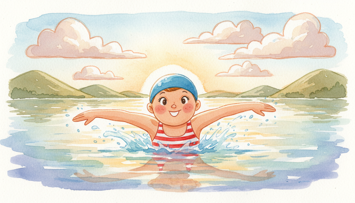 a swimmer in a lake at dawn