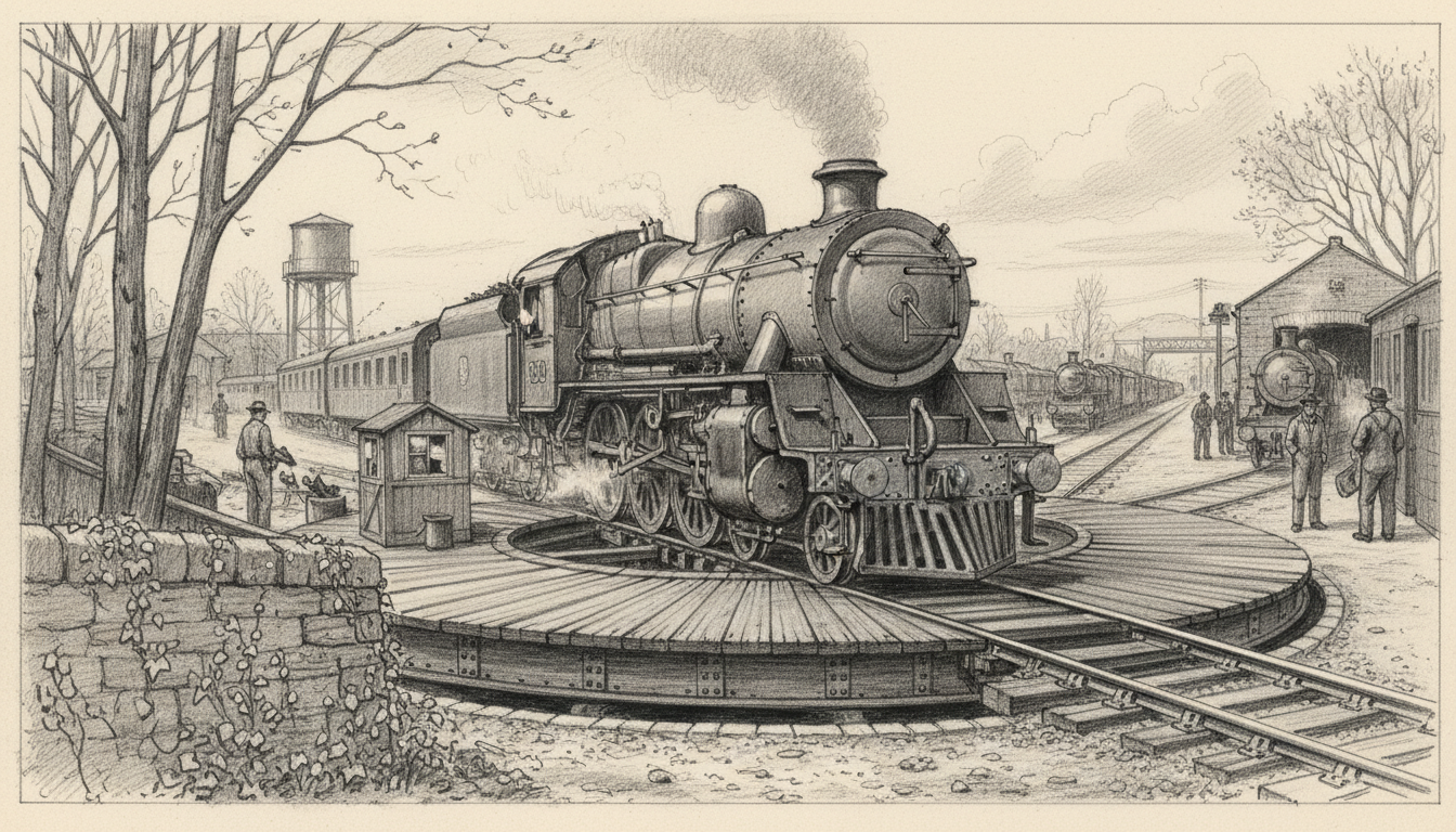 a steam locomotive being turned