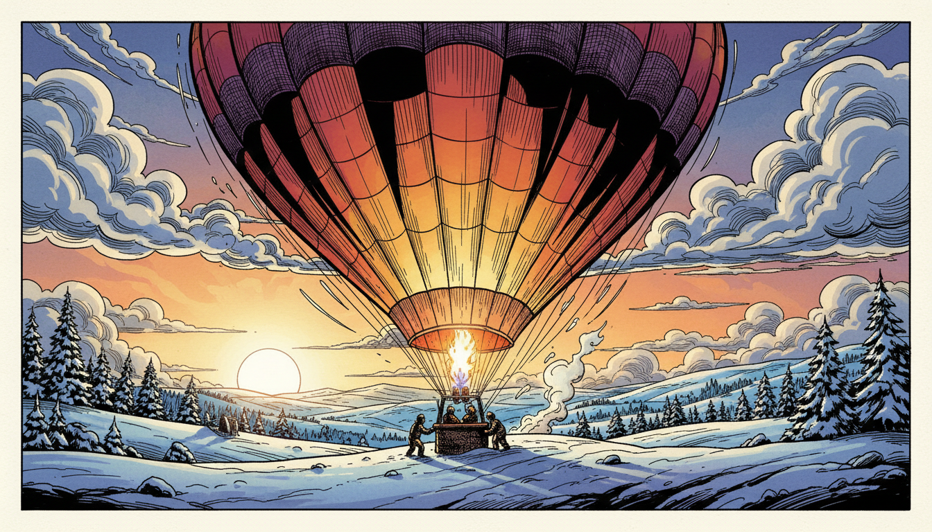 a hot air balloon inflating at sunrise