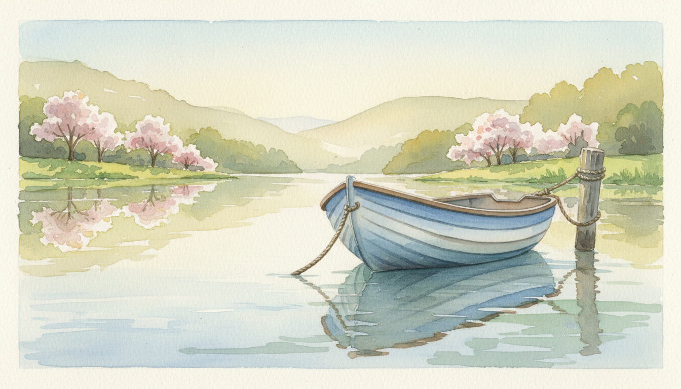 a rowboat tied up and going nowhere