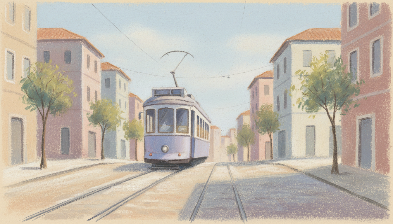 a tram climbing a steep street