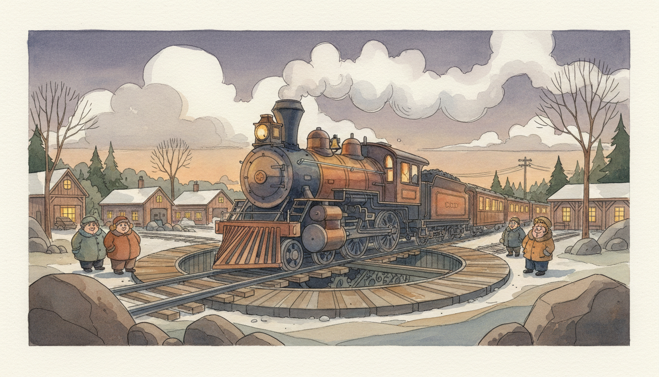 a steam locomotive being turned