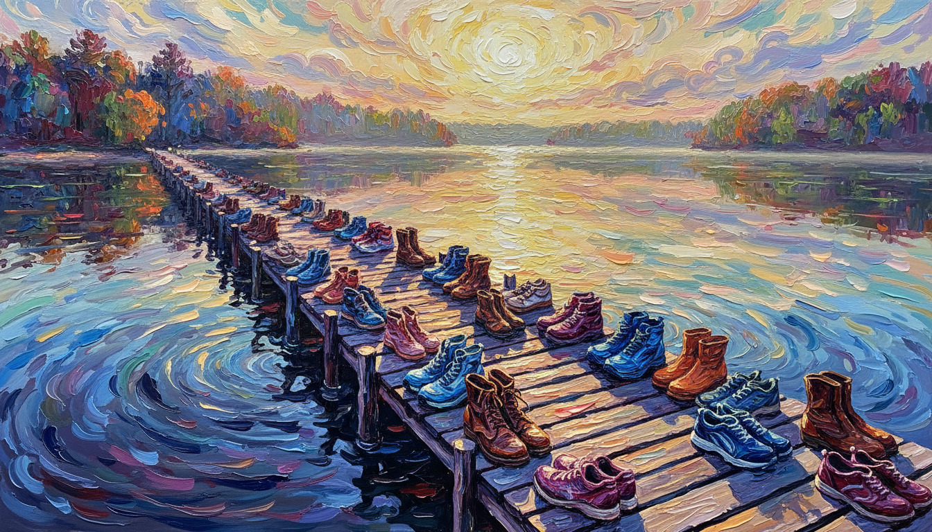 a jetty with everyone's shoes on it