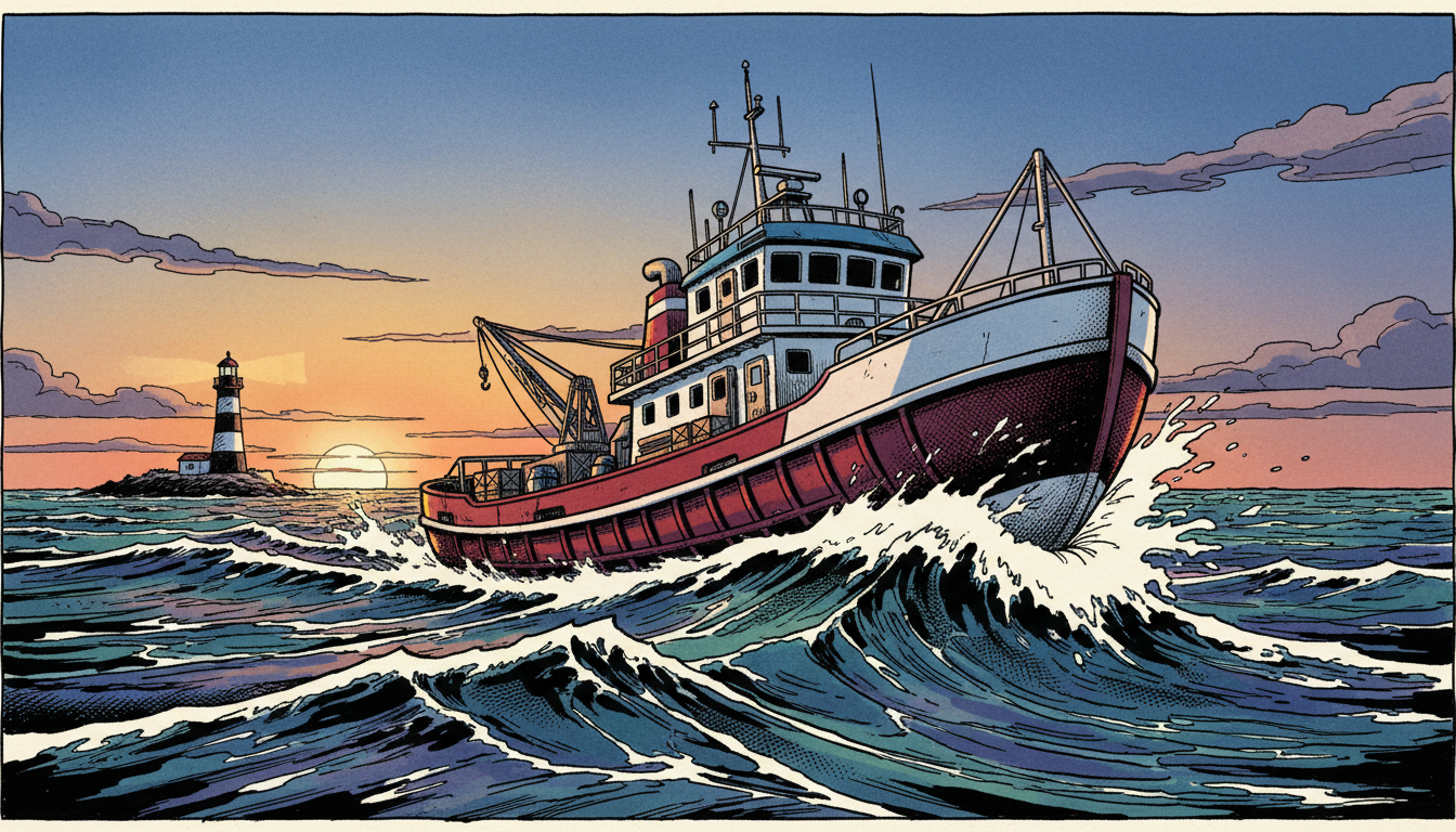 a lighthouse supply boat in swell