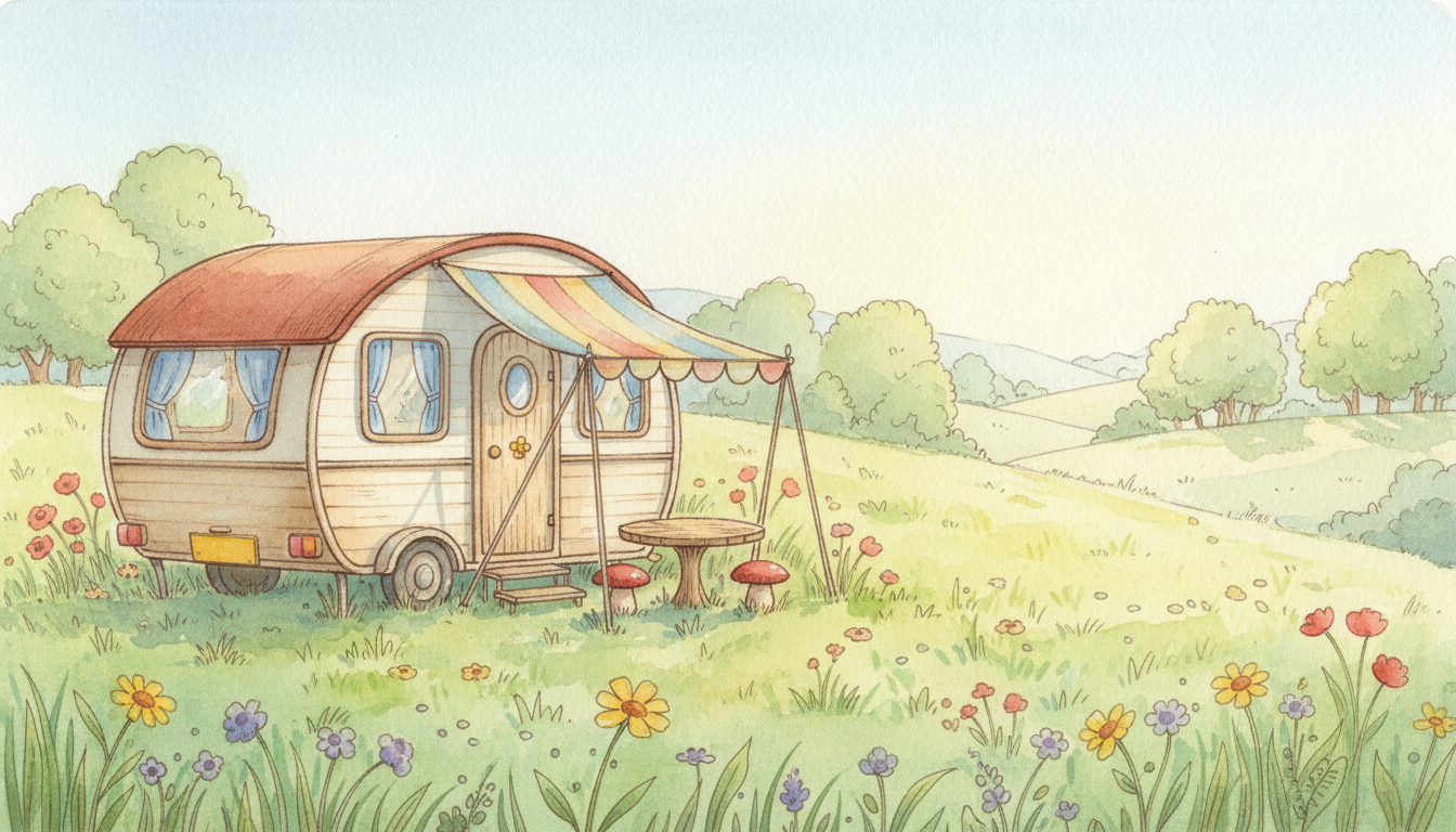 a caravan parked in a field