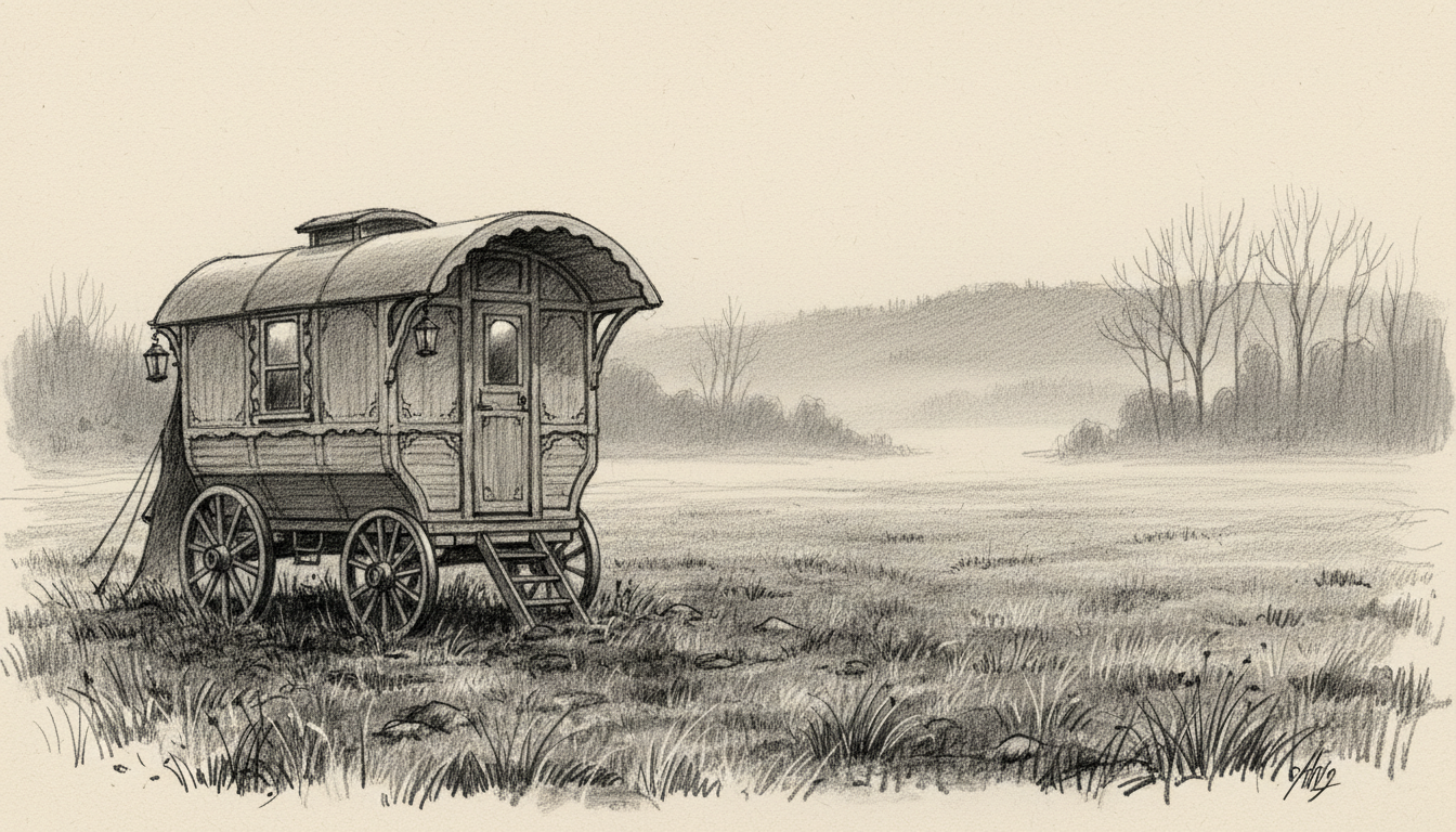 a caravan parked in a field