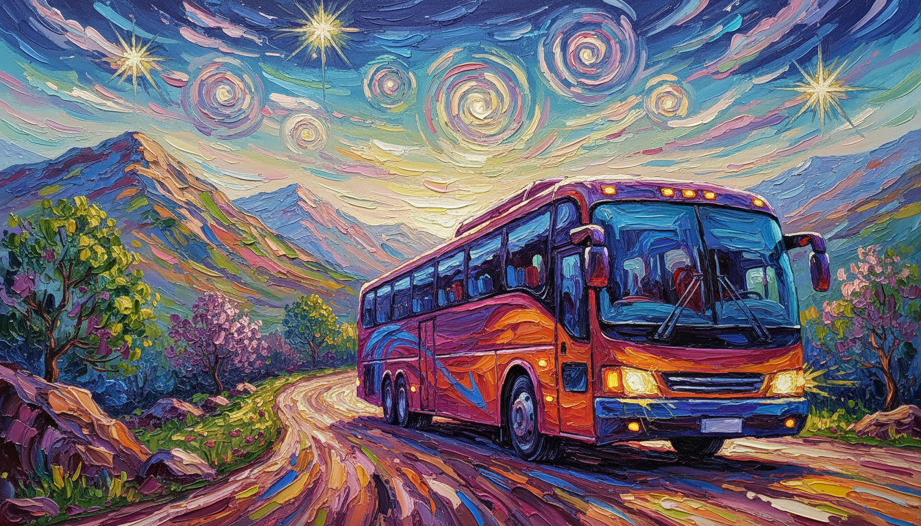 a bus on a mountain road