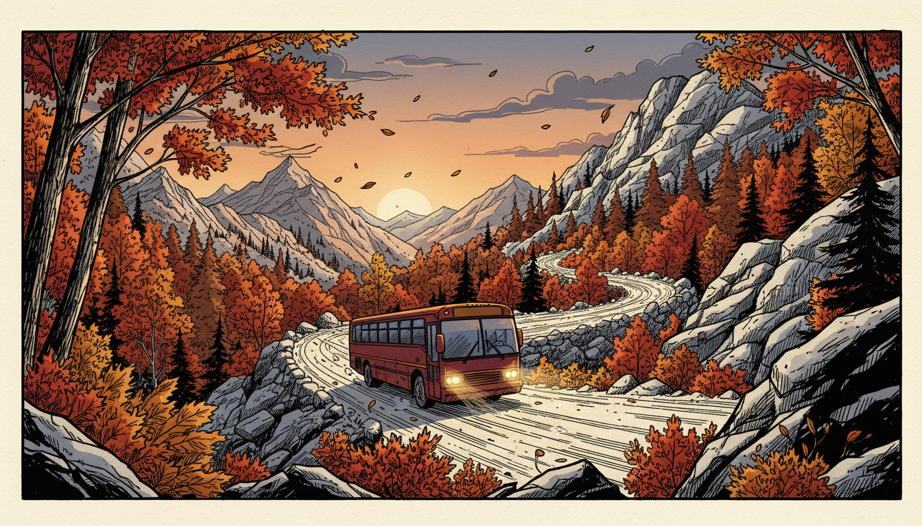 a bus on a mountain road