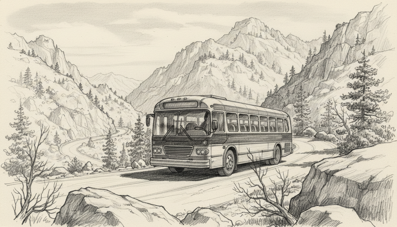 a bus on a mountain road