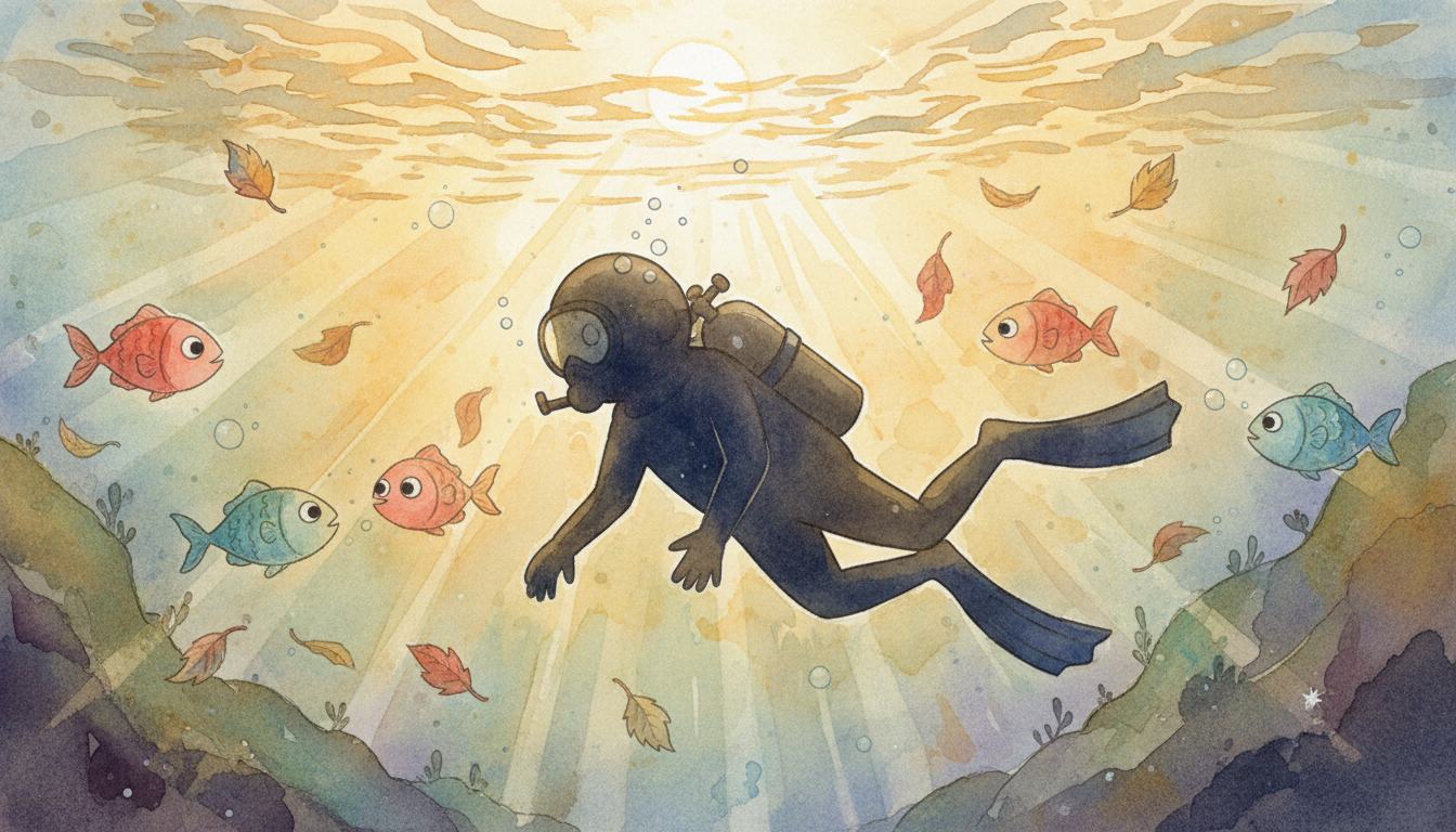 a diver's silhouette from below