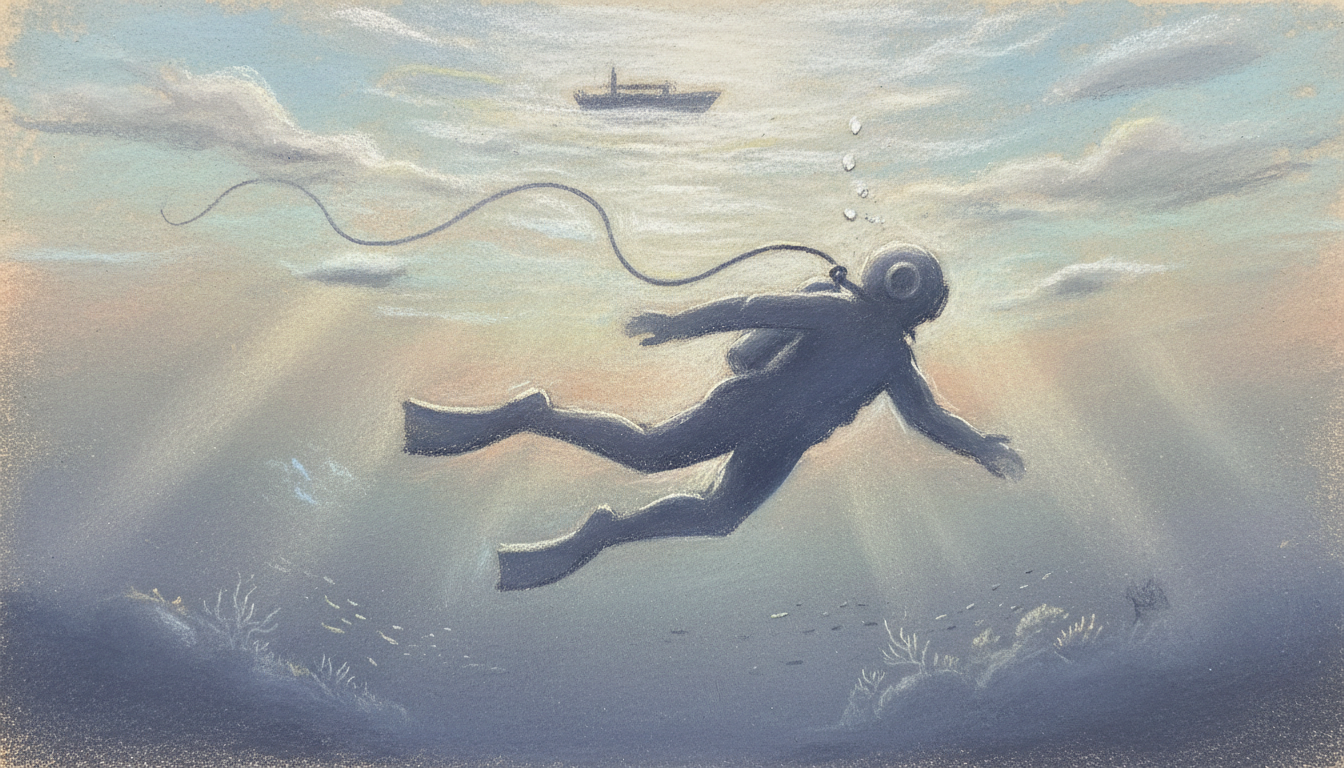 a diver's silhouette from below