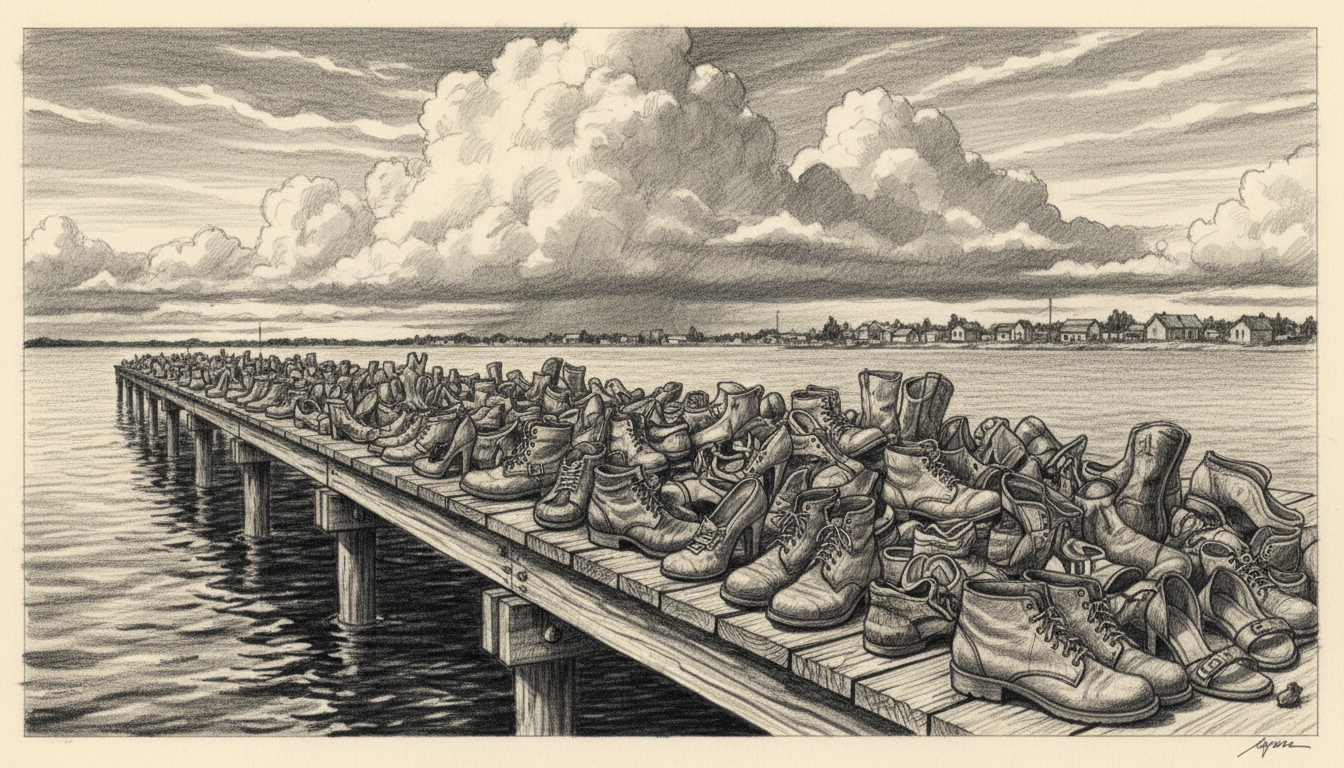 a jetty with everyone's shoes on it
