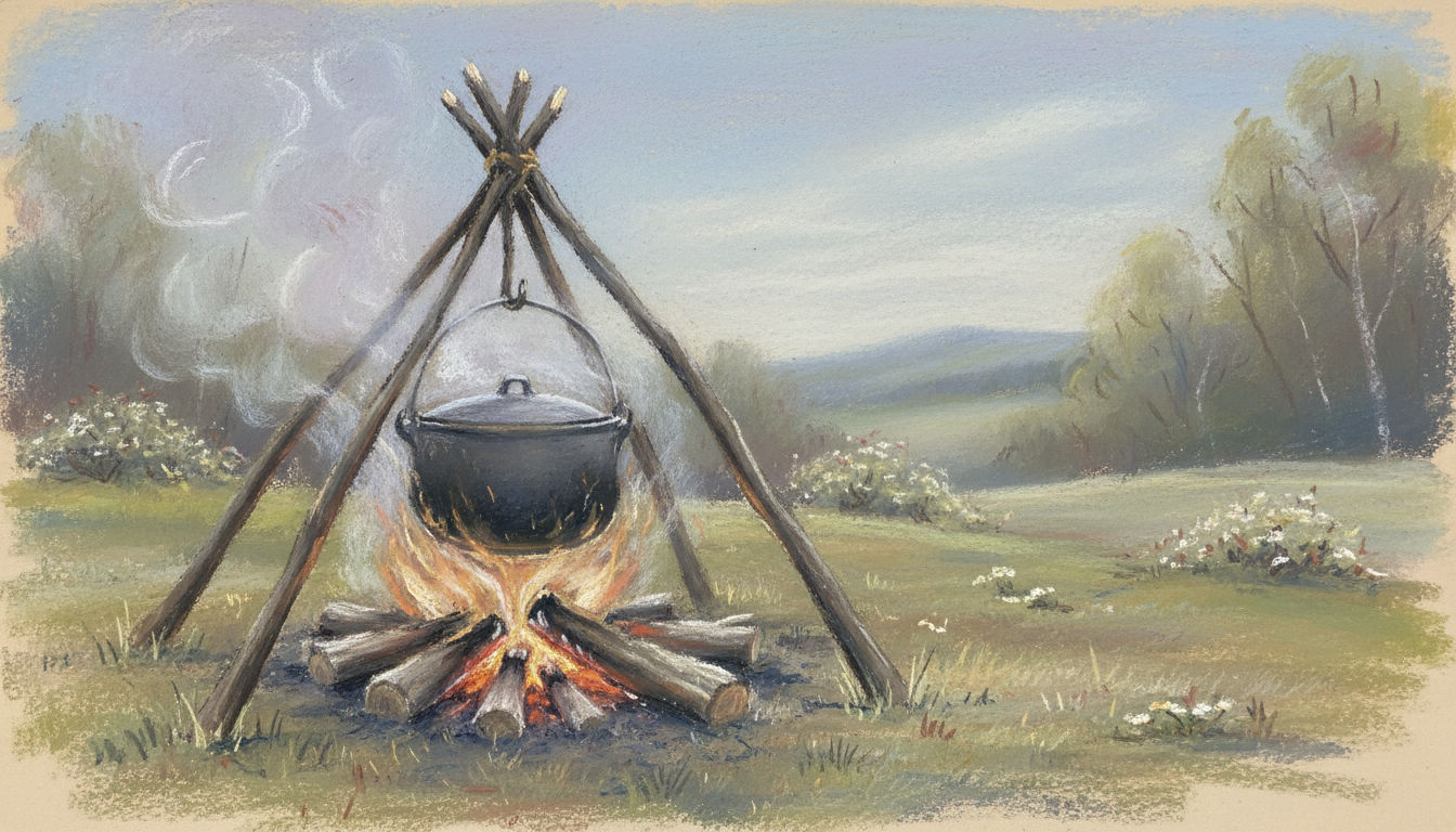 a fire and something cooking on it