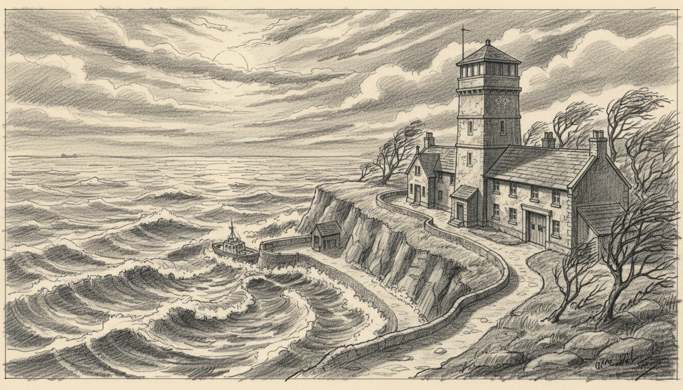 a coastguard station in a gale
