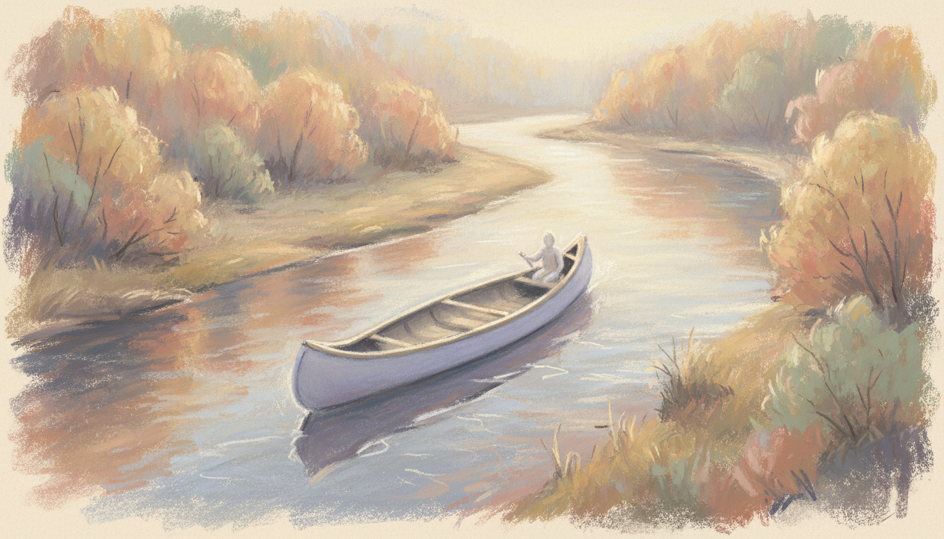 a canoe on a river in autumn
