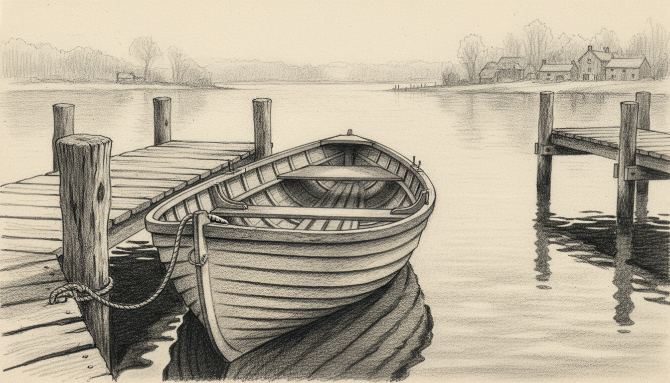 a rowboat tied up and going nowhere