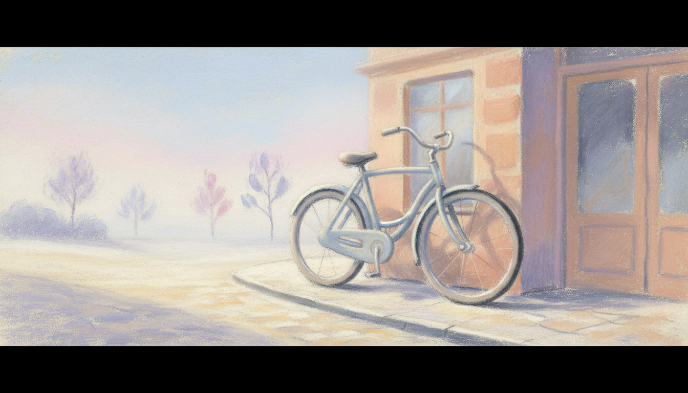 a bicycle propped against a bakery