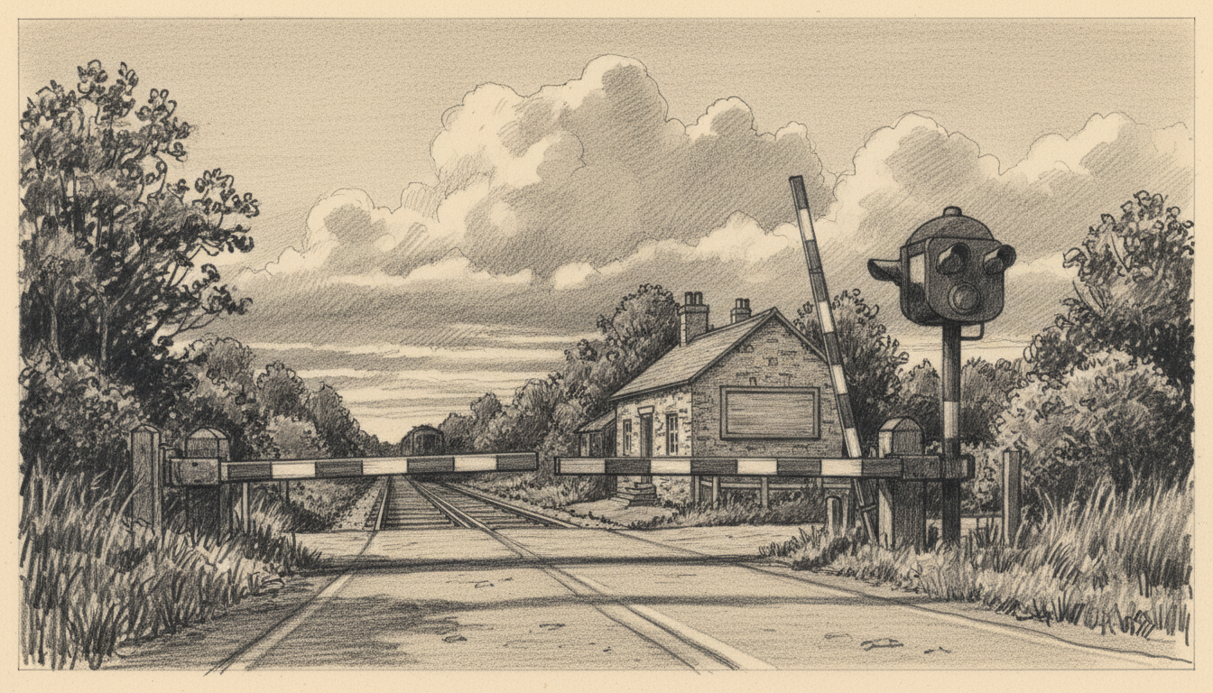 a level crossing with the barriers down
