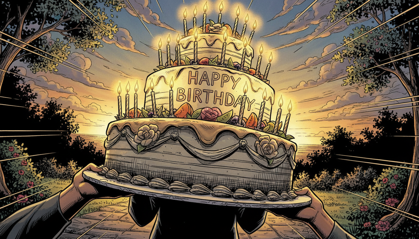 a birthday cake carried in the dark