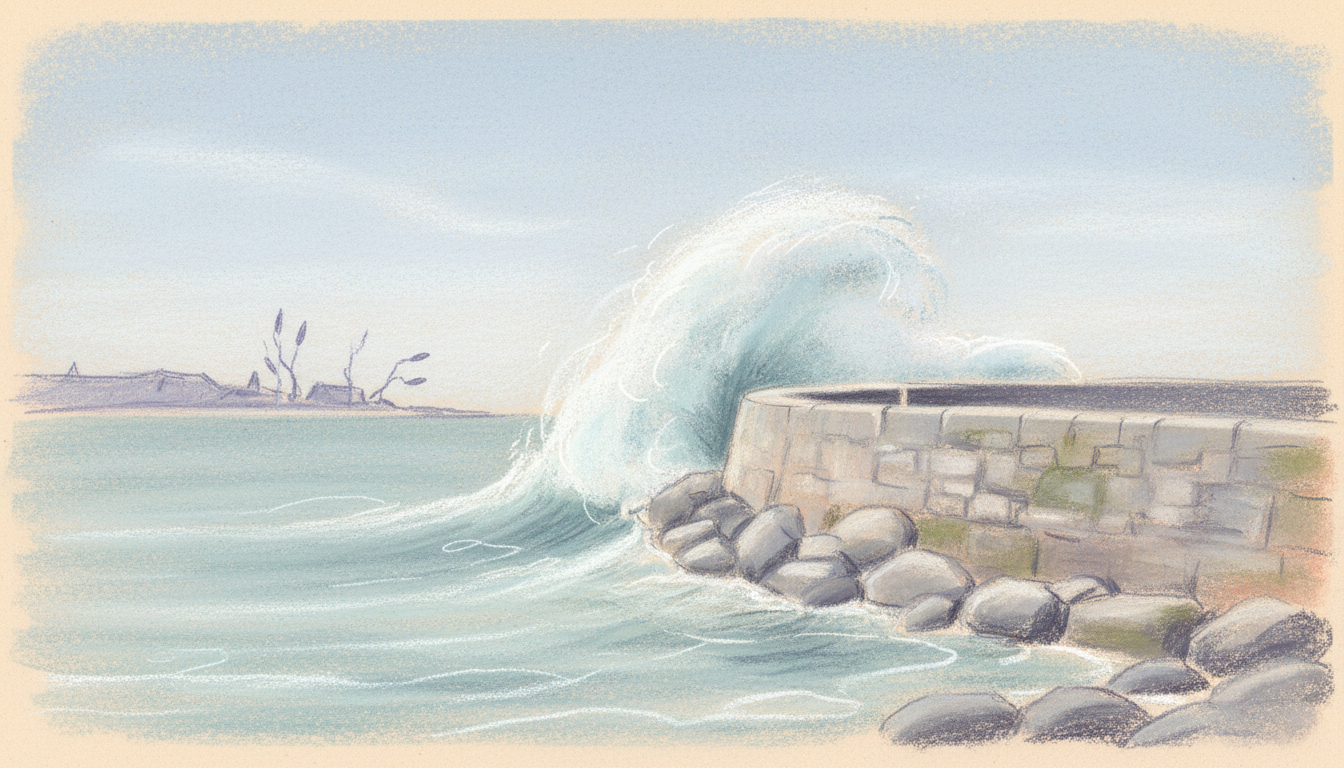 a harbour wall taking a wave