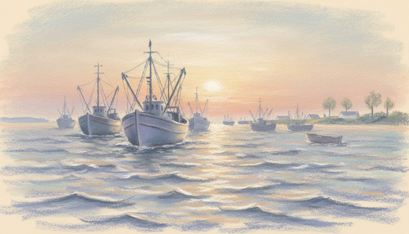 a fishing fleet coming home