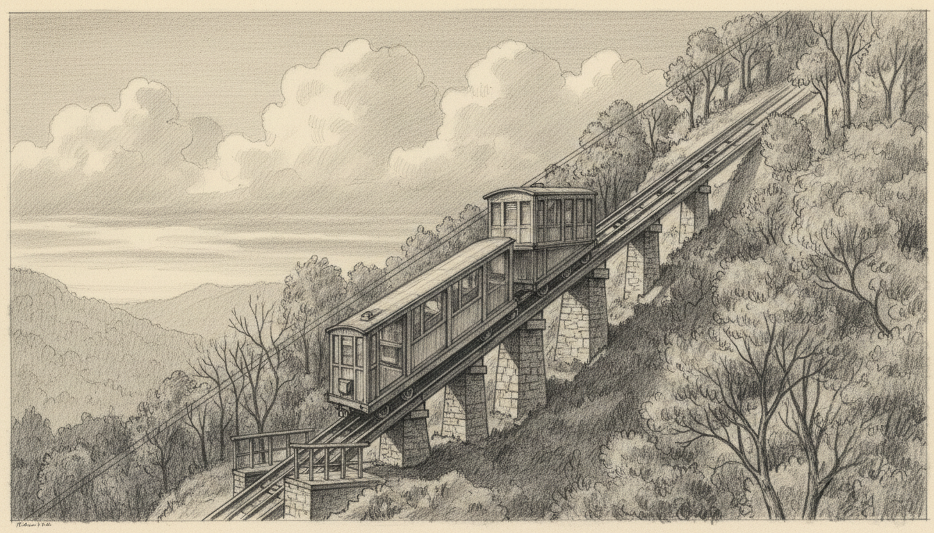 a funicular railway on a hillside