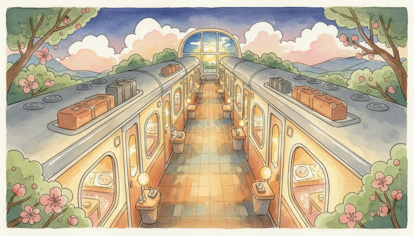 a sleeper train, the corridor at night