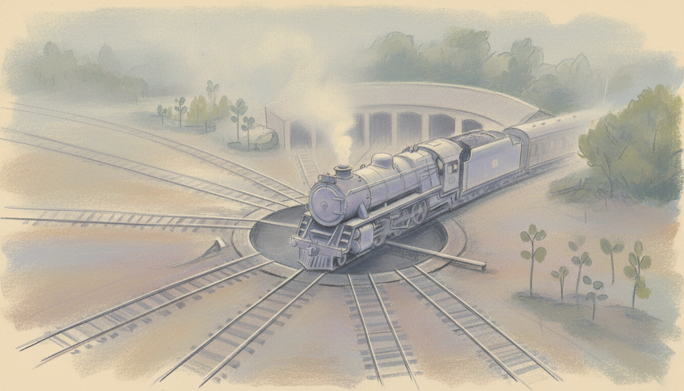 a steam locomotive being turned