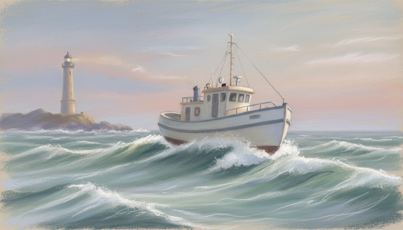 a lighthouse supply boat in swell