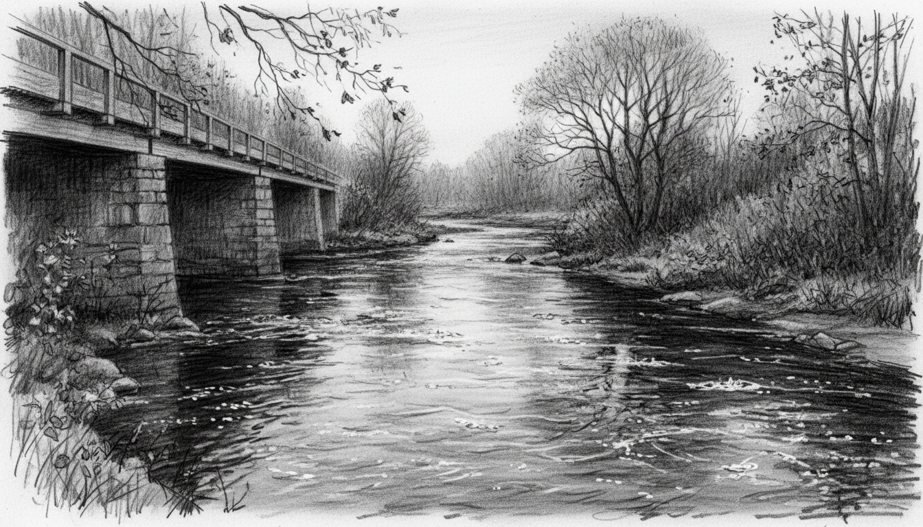 a river seen from a bridge, looking down