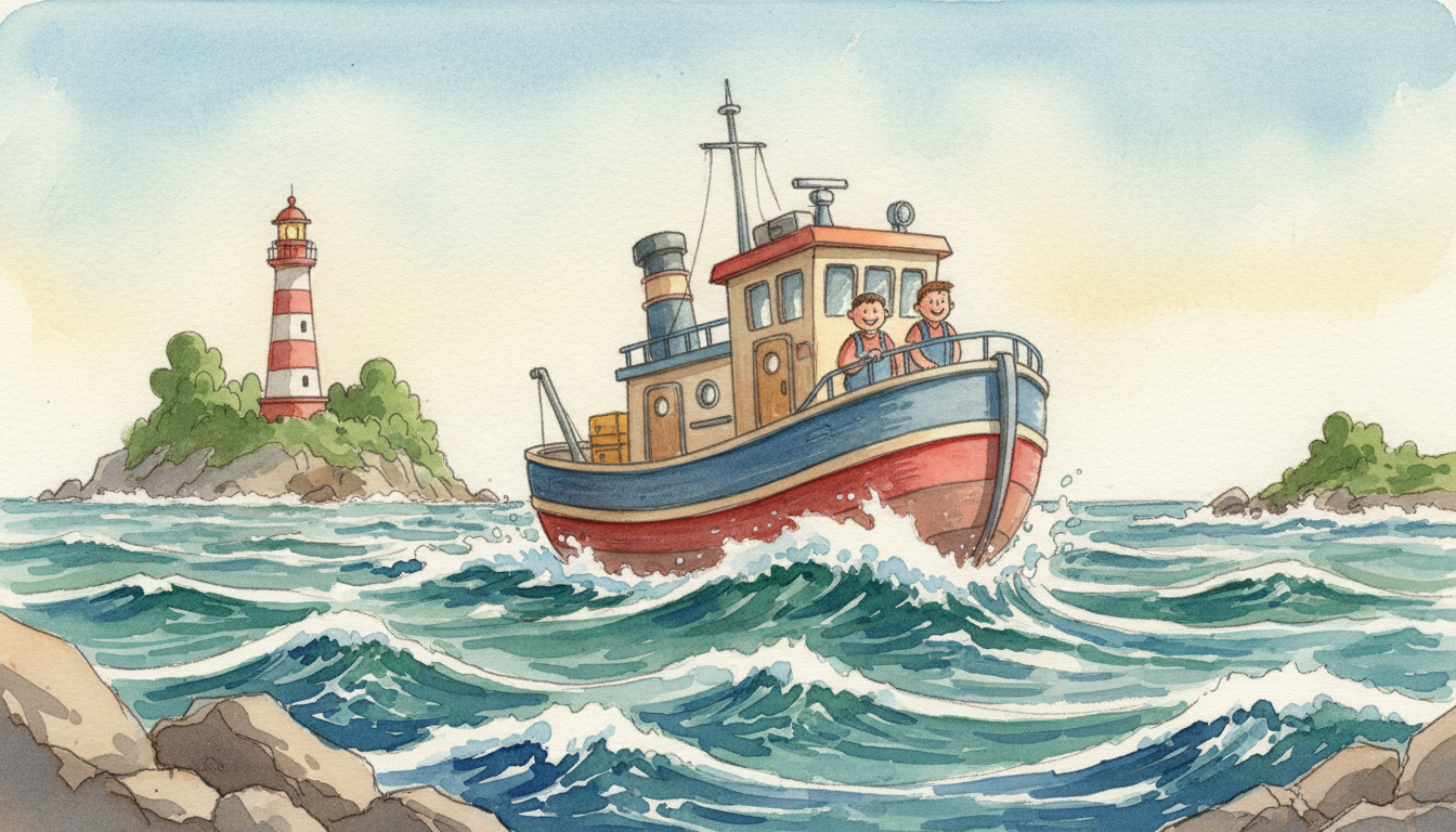 a lighthouse supply boat in swell