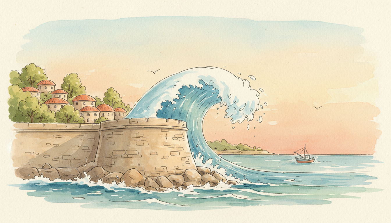 a harbour wall taking a wave