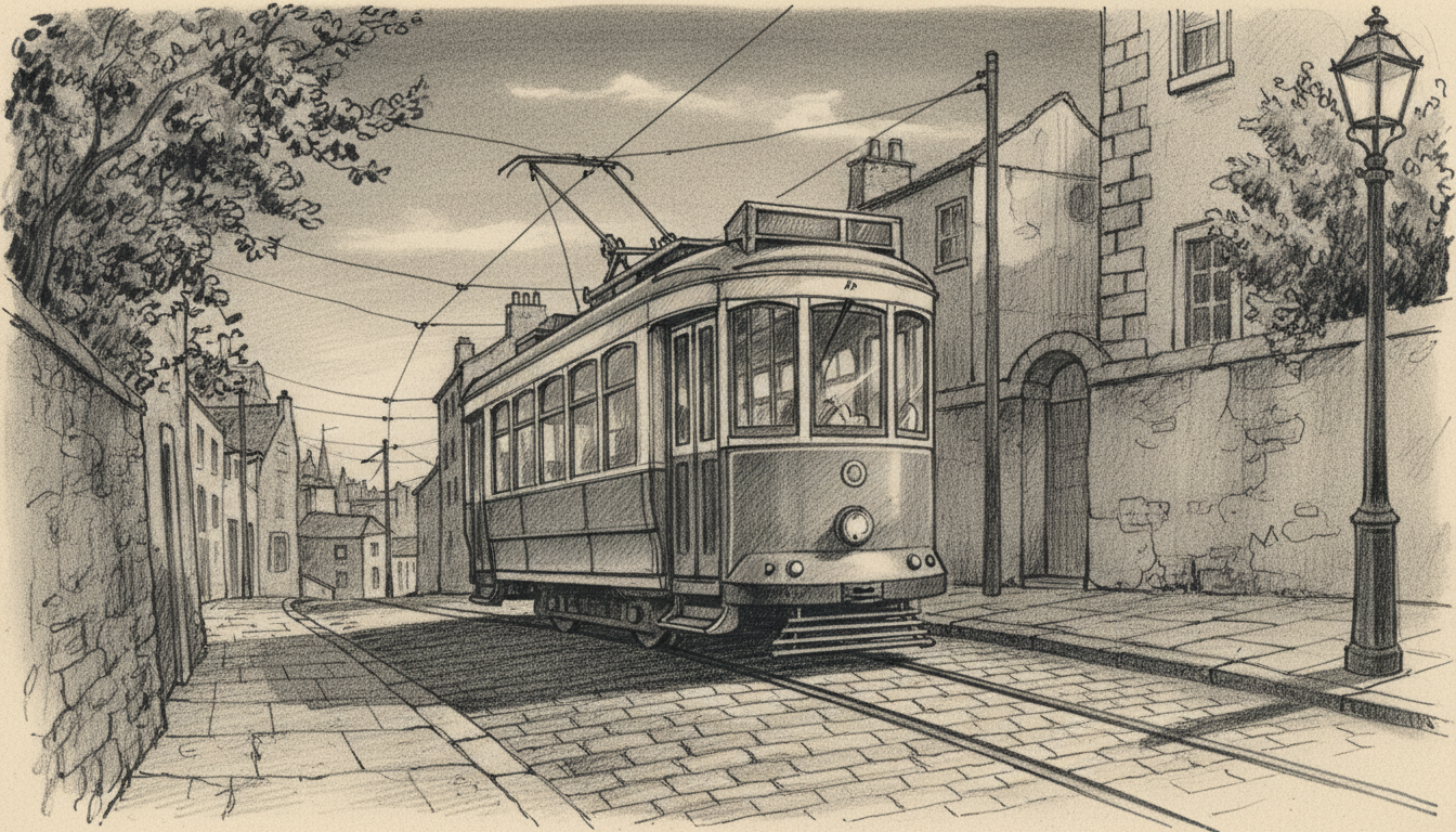 a tram climbing a steep street