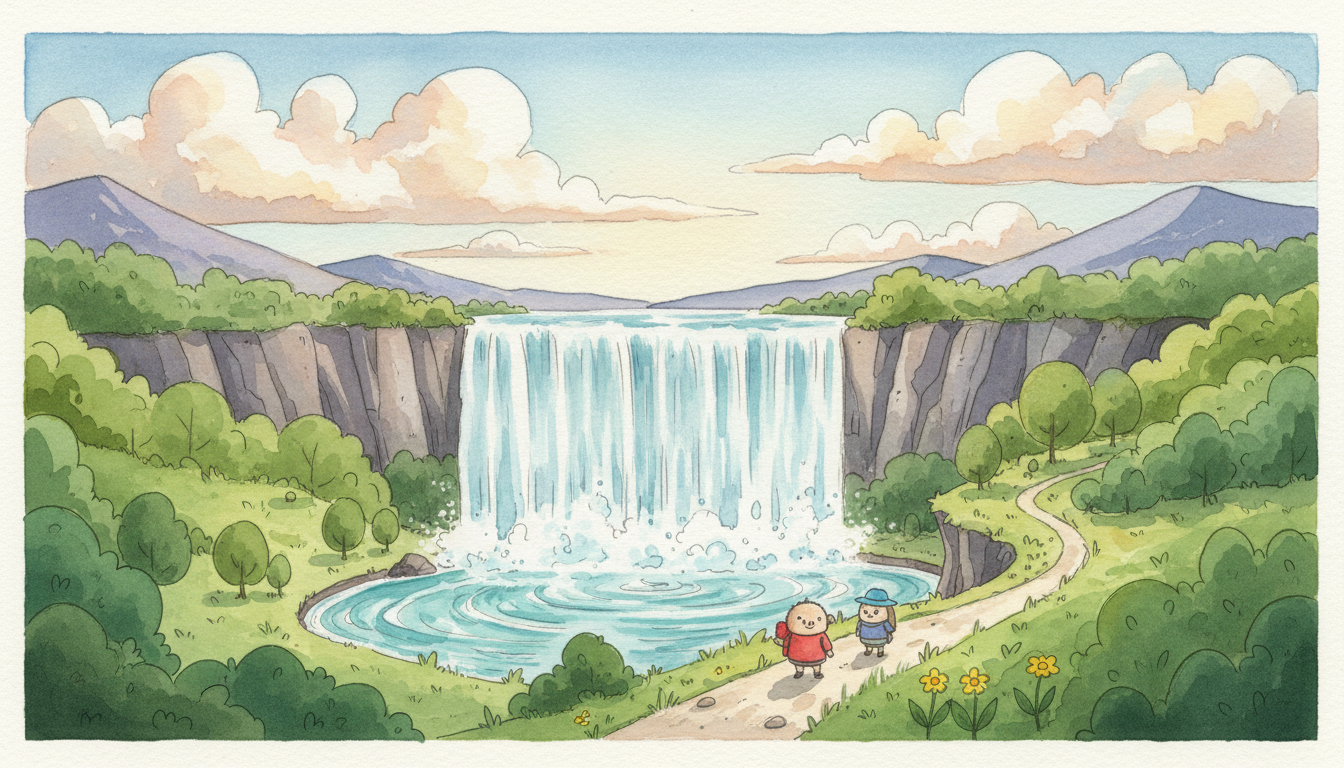 a waterfall reached after a long walk