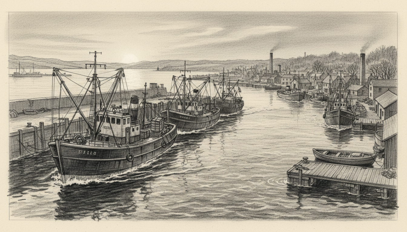 a fishing fleet coming home