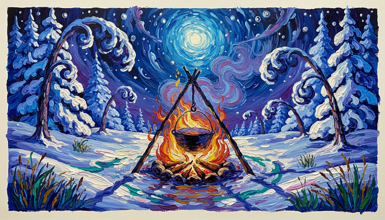 a fire and something cooking on it