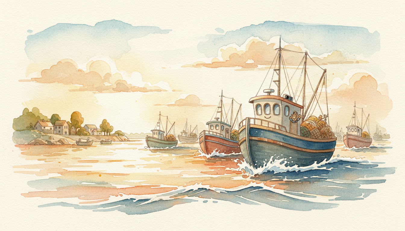 a fishing fleet coming home