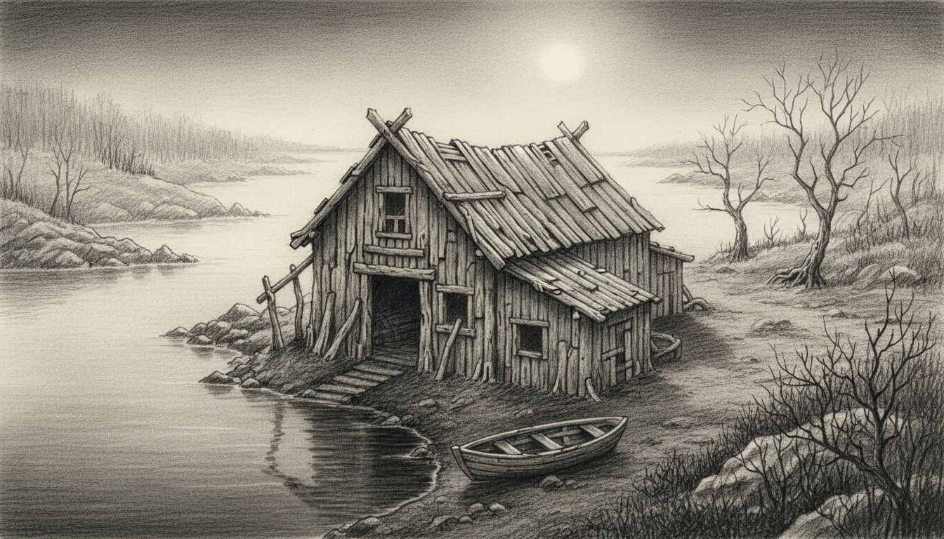 a fisherman's shed built of driftwood