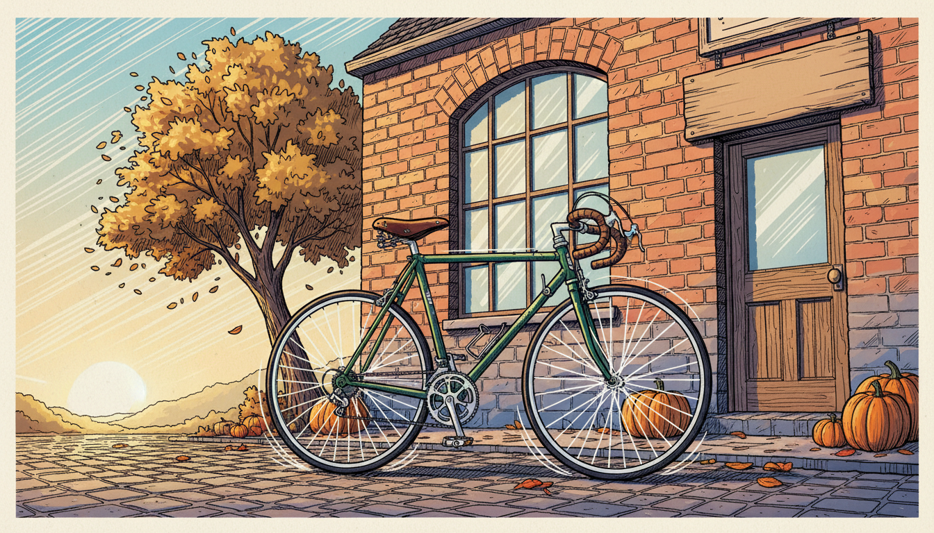 a bicycle propped against a bakery