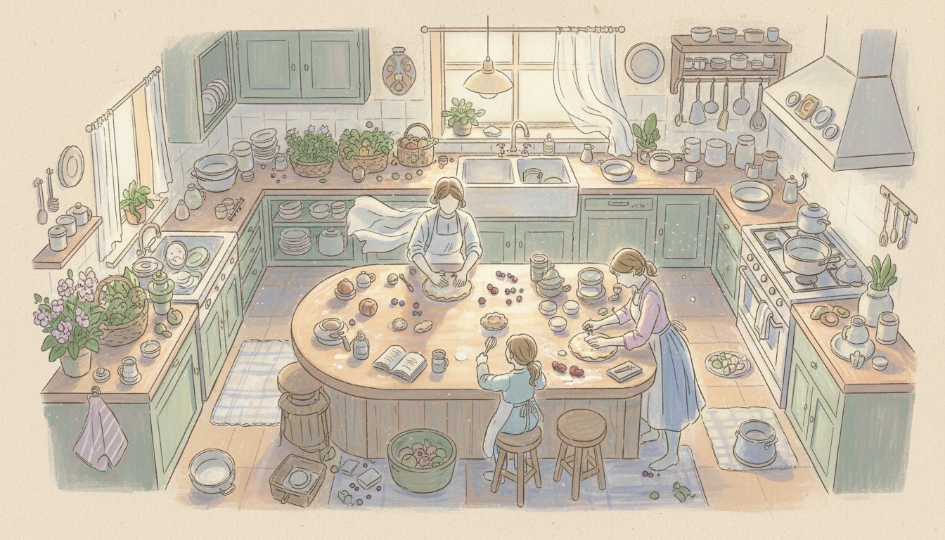 a kitchen with every surface used