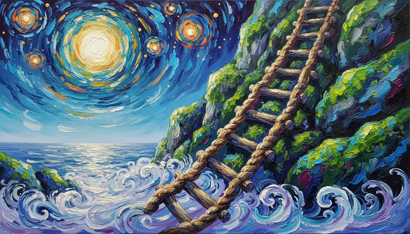 a rope ladder over the side