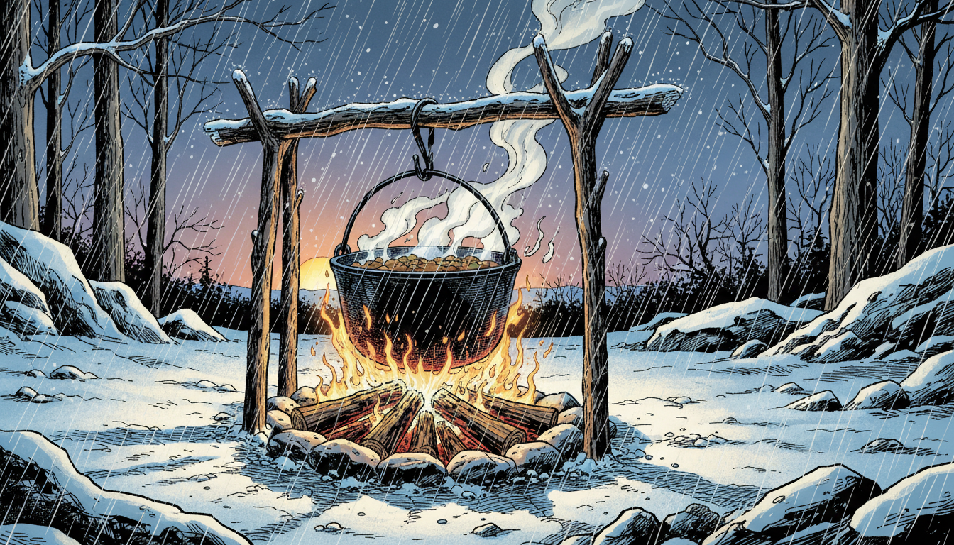 a fire and something cooking on it