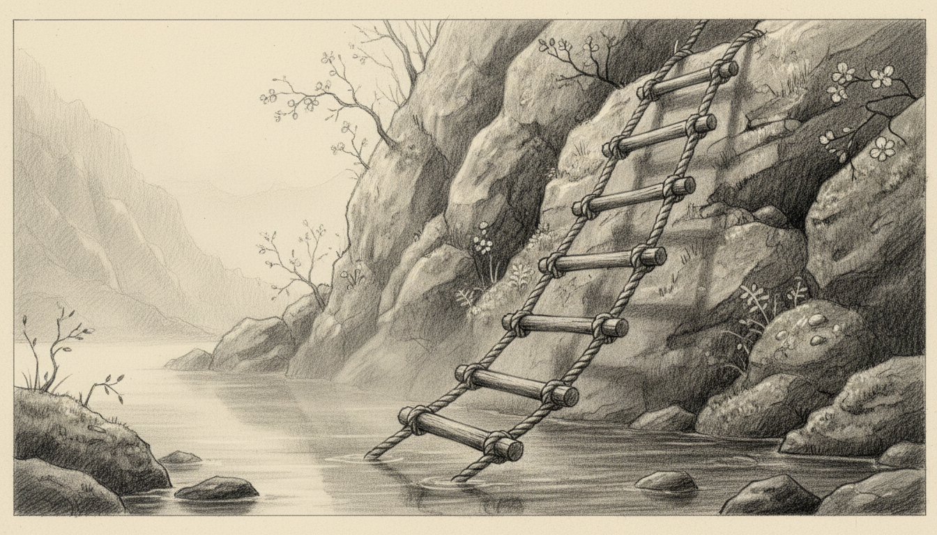 a rope ladder over the side