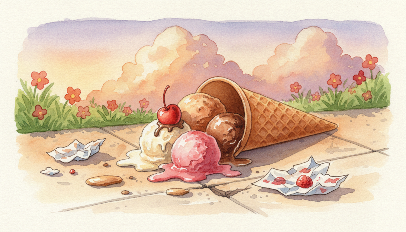 an ice cream dropped, and the aftermath