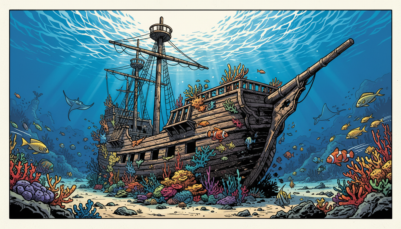 a shipwreck becoming a reef